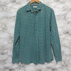Sable & Stone Linen Blend Green Gingham Check Button Down Shirt Size Large